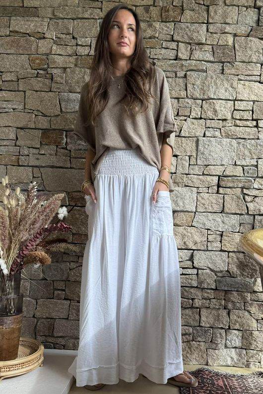 Basso Shirring Sailor Pant White